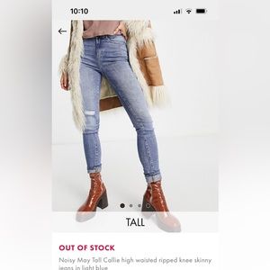 ASOS noisy may Callie high waisted ripped skinny jeans light blue W28 L36